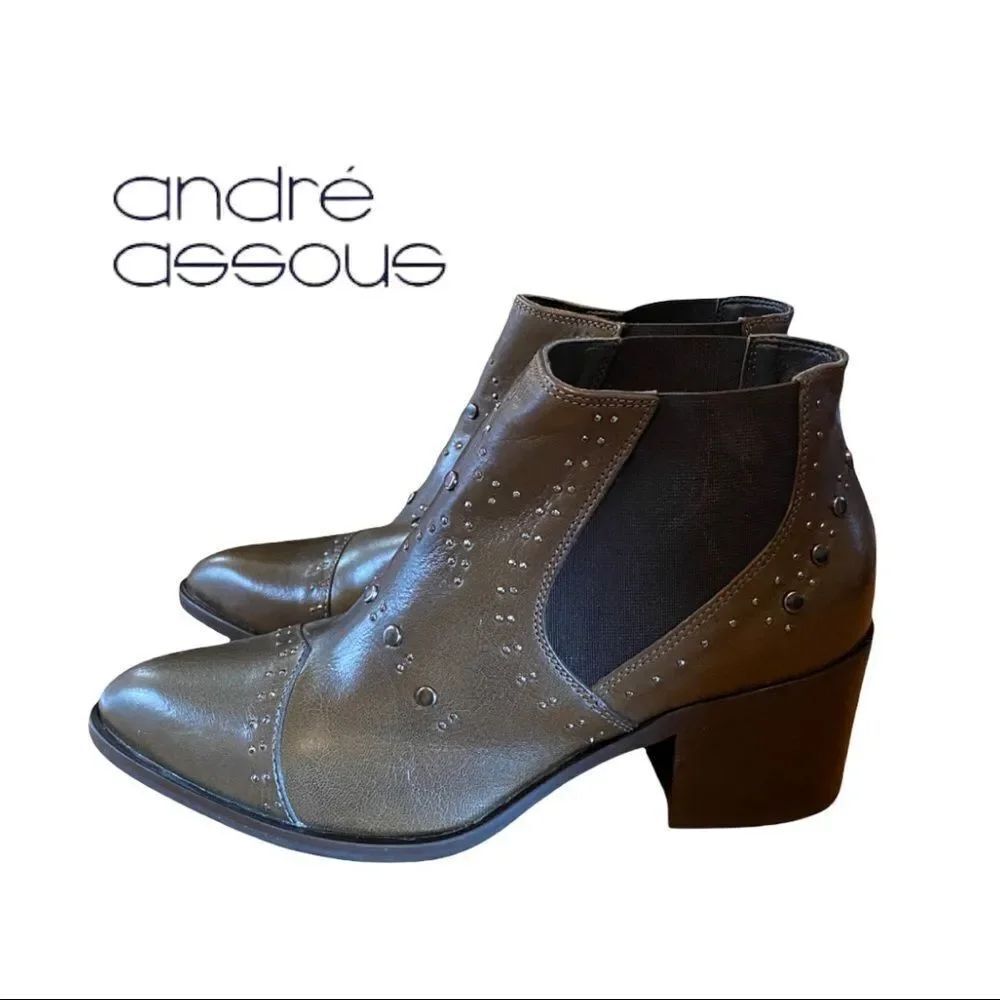 New in Box Andre Assous "Frankie" Brown Calf Leather Ankle Boots Booties 9